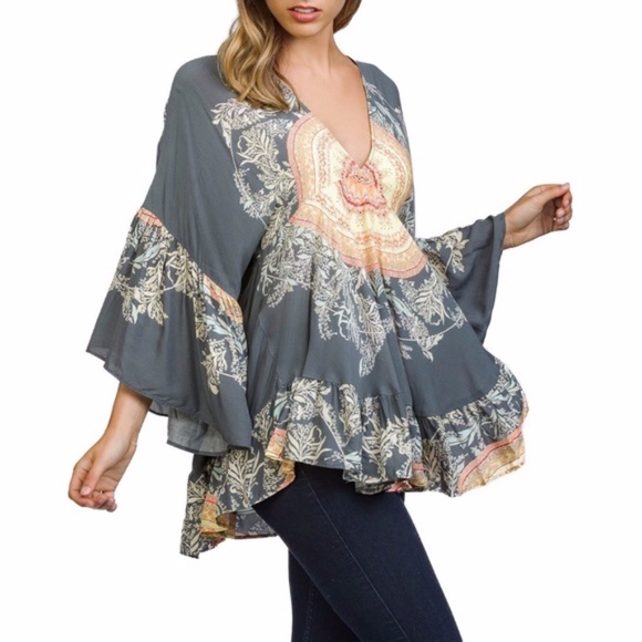 Free People Tops - Free People Sunset Dream Ruffle Tunic